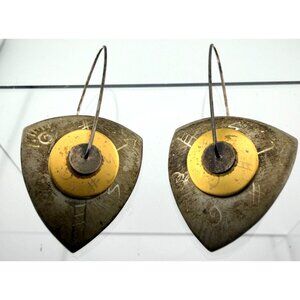 Lewis & Heubner Sterling Silver Modernist Shield Dangle Earrings 9.9g